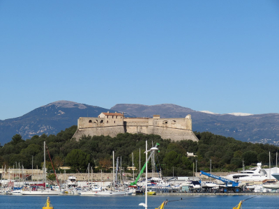 A view of Fort Carré on the green hill of Antibes, taken from the sea