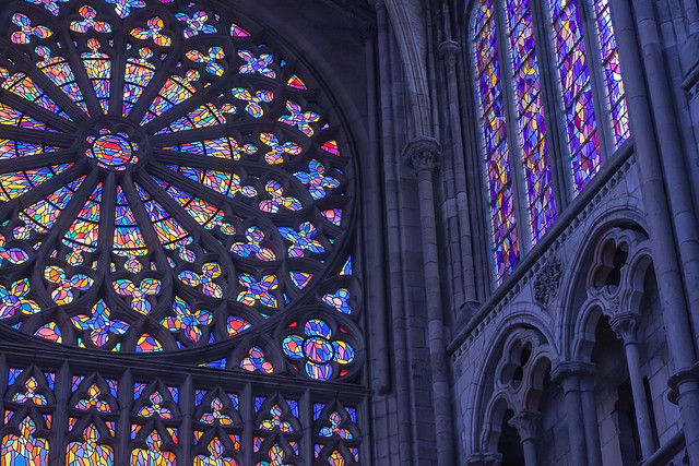 Stained glass windows at St Malo Cathedral in Brittany